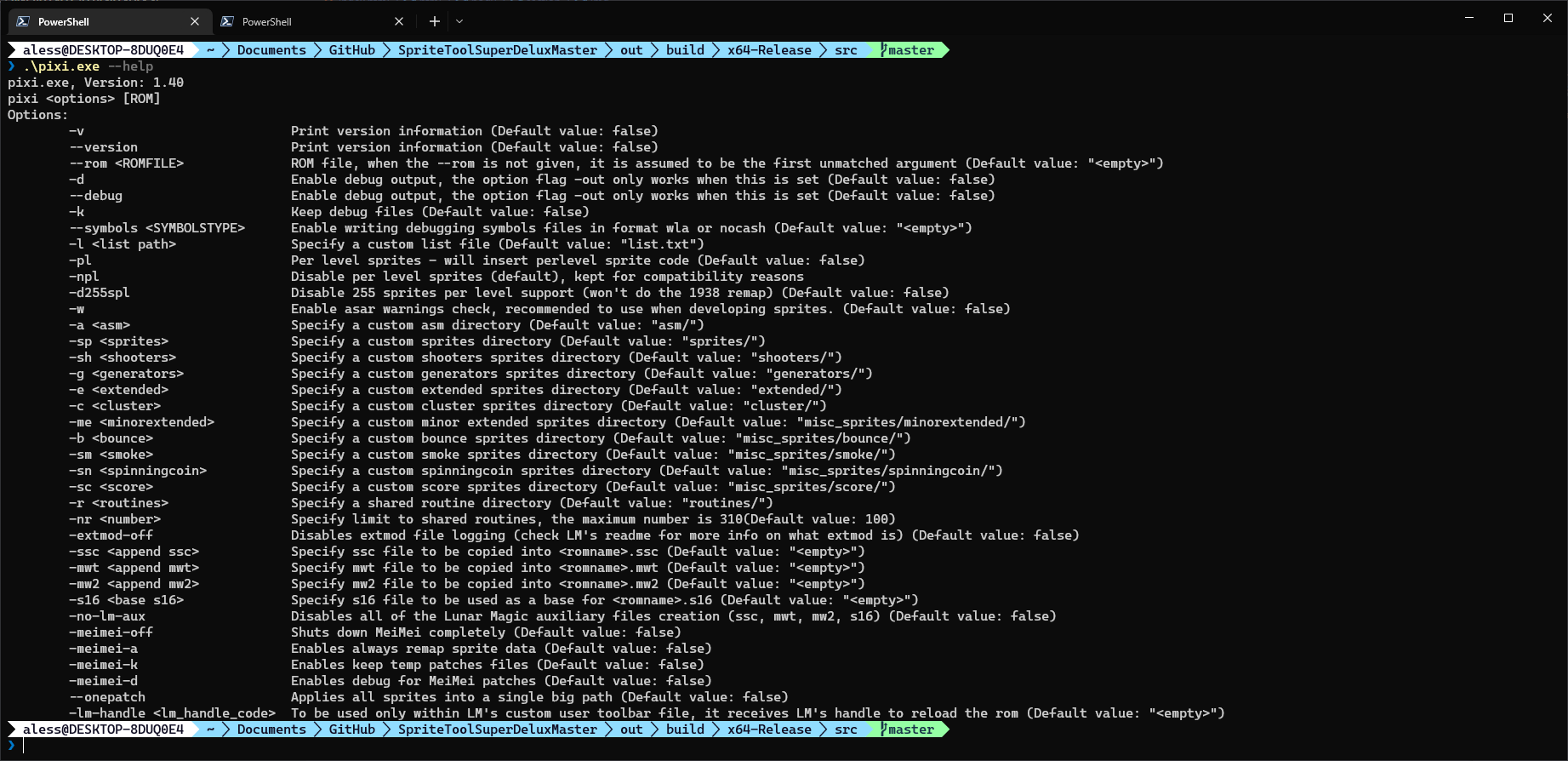 screenshot of Pixi terminal
